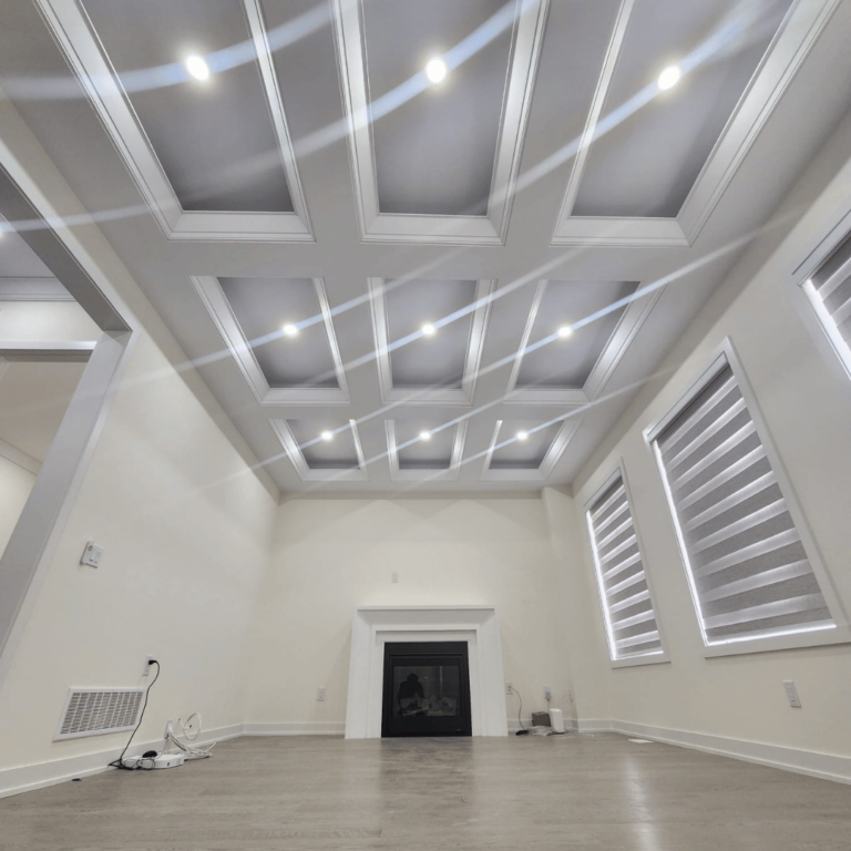 High-end ceiling design with accent lighting, creating a modern and dynamic look.